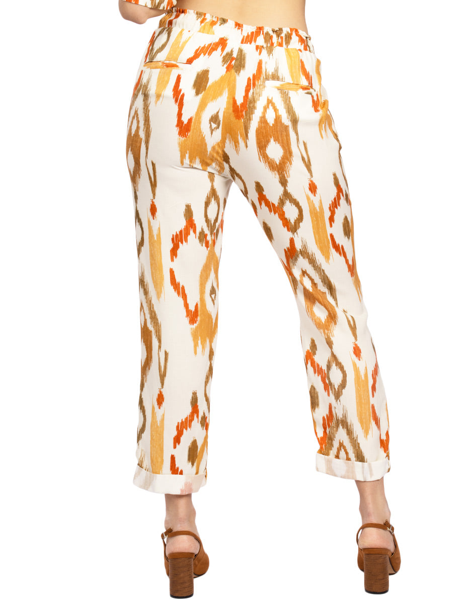 Pantalones Para Mujer Roll Up Estampado W51109 Hueso
