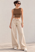 Blusas Para Mujer Crop Top Sin Mangas De Licra N63113 Café