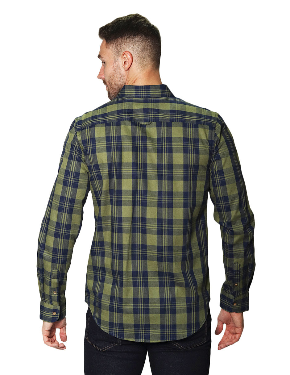 Camisas Para Hombre Manga Larga Cuadros B45122 Olivo