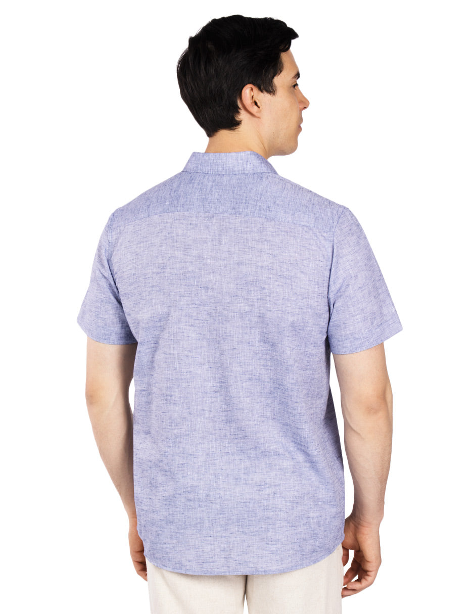 Camisas Para Hombre Estilo Lino B51365 Azul
