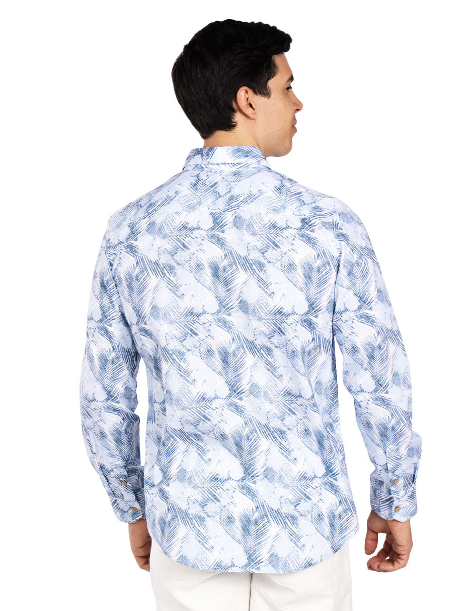 Camisas Para Hombre Estampada Tipo Lino B51327 Azul