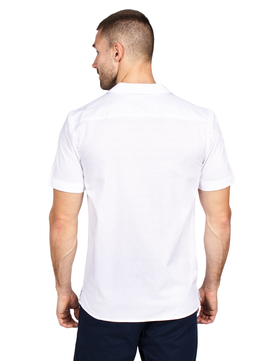 Camisas Para Hombre Jacquard De Manga Corta B51361 Blanco