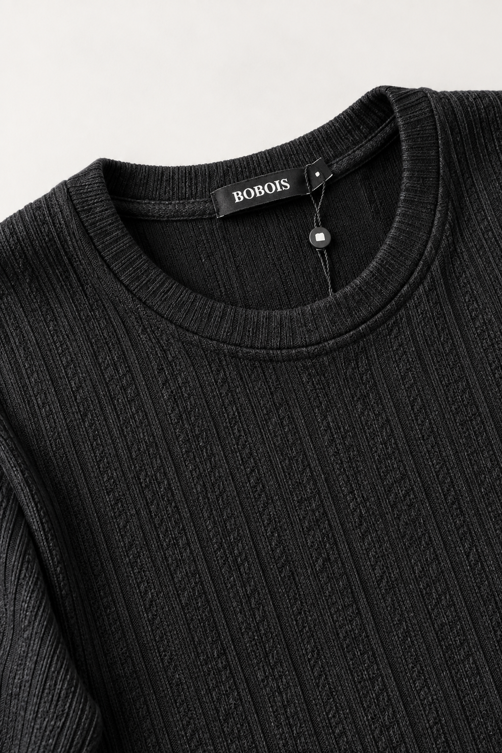 Playeras Para Hombre De Tejido Calado Acanalado Manga Larga A65314 Negro