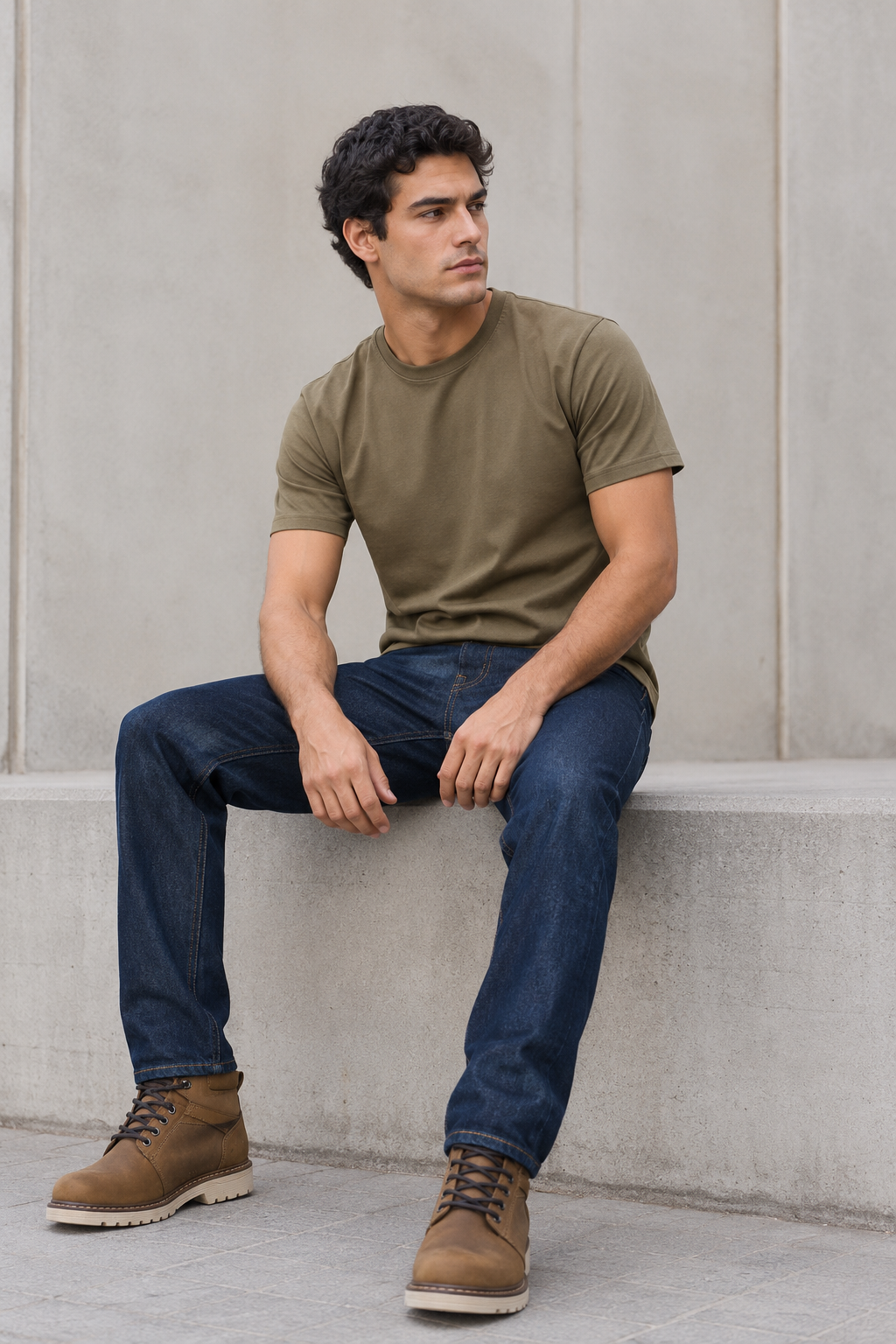 Playeras Para Hombre Básica De Cuello Redondo De Algodón A65401 Olivo