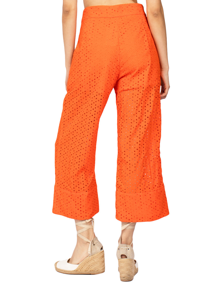 Pantalones Para Mujer Pesquero Liso Perforado Acampanado W41125 Naranja