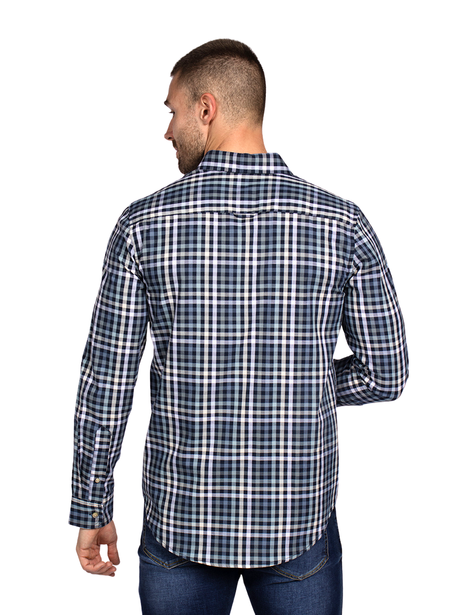 Camisas Para Hombre Manga Larga Cuadros B51123 Marino