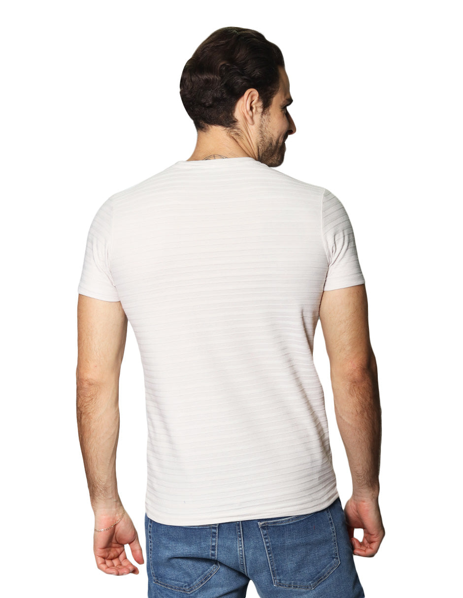 Playeras Para Hombre Manga Corta Relieve Rayas A45302 Beige