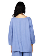Blusas Para Mujer Bluson Manga 3/4 Tipo Lino N51147 Azul