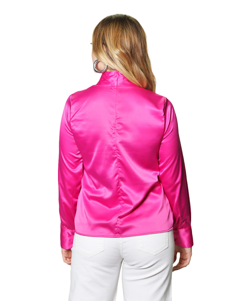 Blusas Para Mujer Satinada Manga Larga Moño N43101 Fiusha