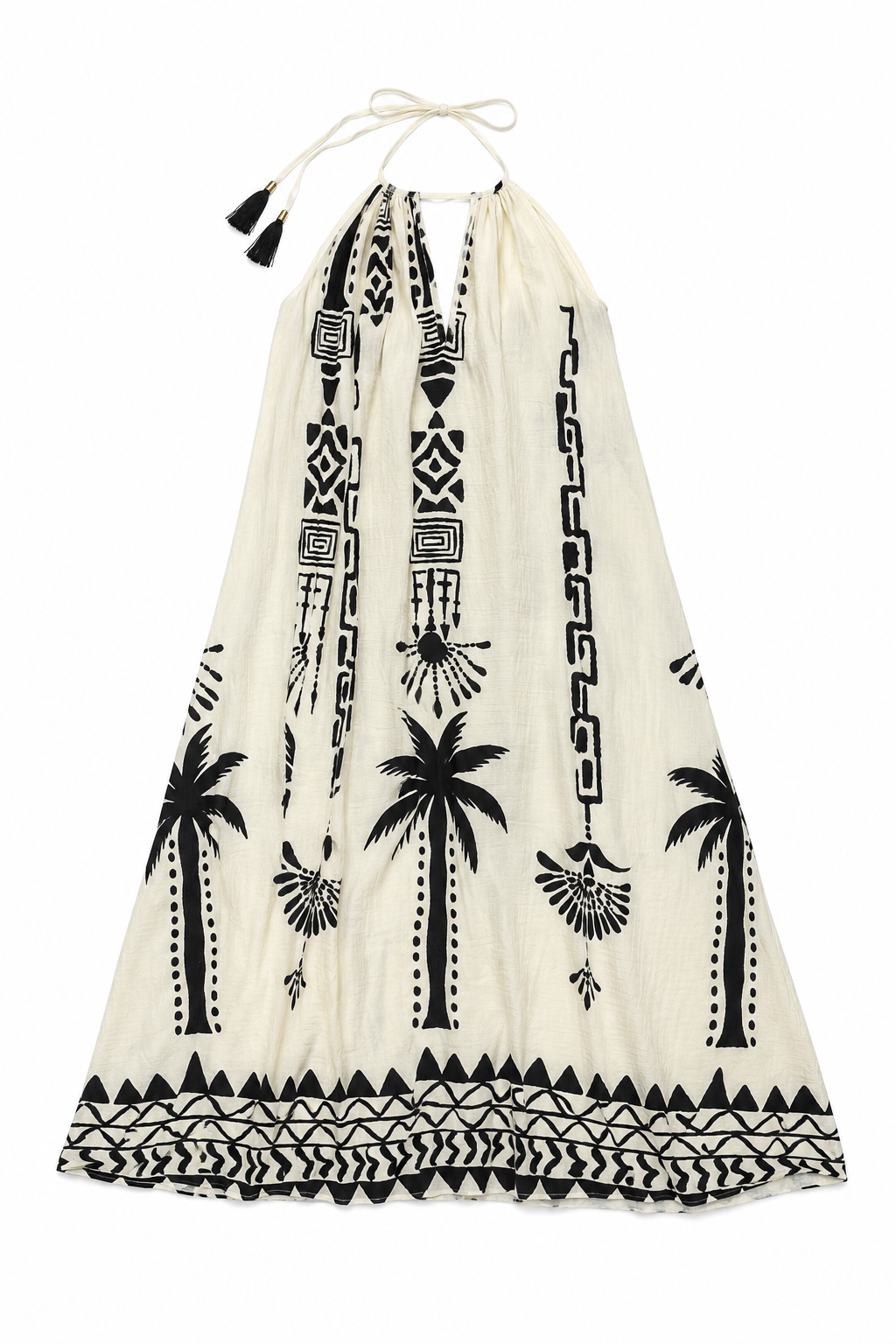 Vestidos Para Mujer Suelto Cuello Halter Zenefa S61125 Hueso/Negro