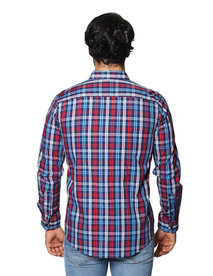 Camisa cuadros azul discount y rojo hombre