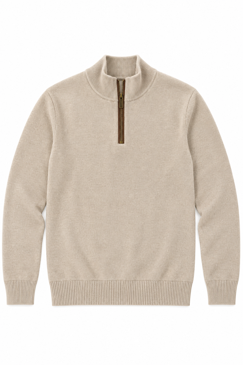 Suéteres Para Hombre Cuello Alto y Cremallera De Punto Fino E65302 Beige