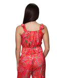 Blusas Tipo Crop Top Para Mujer Bobois Moda Casuales Con Olanes Escote V Estampada Satinada N31143 Rojo