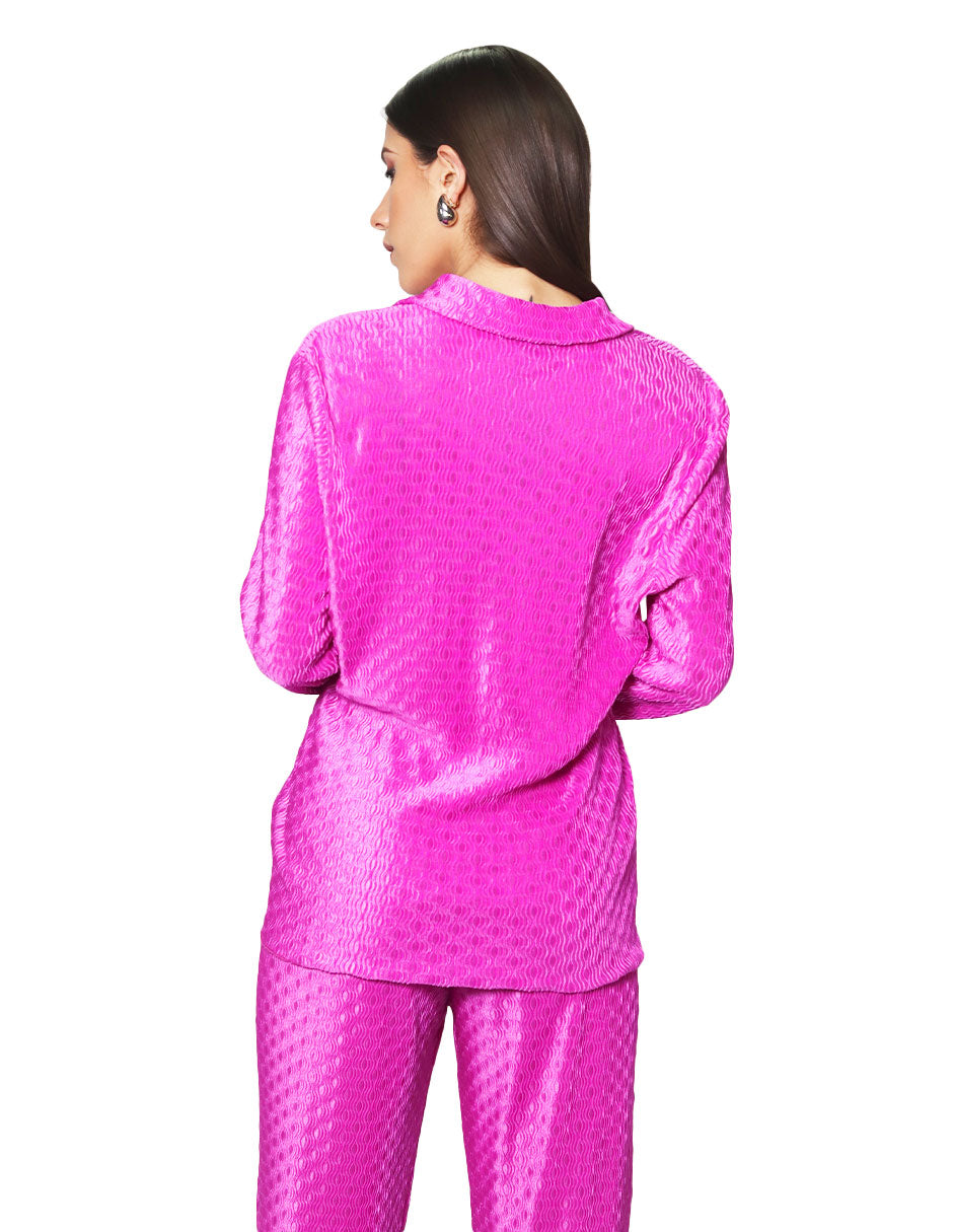 Blusas Para Mujer Camisera Corrugada De Manga Larga N41100 Fiusha
