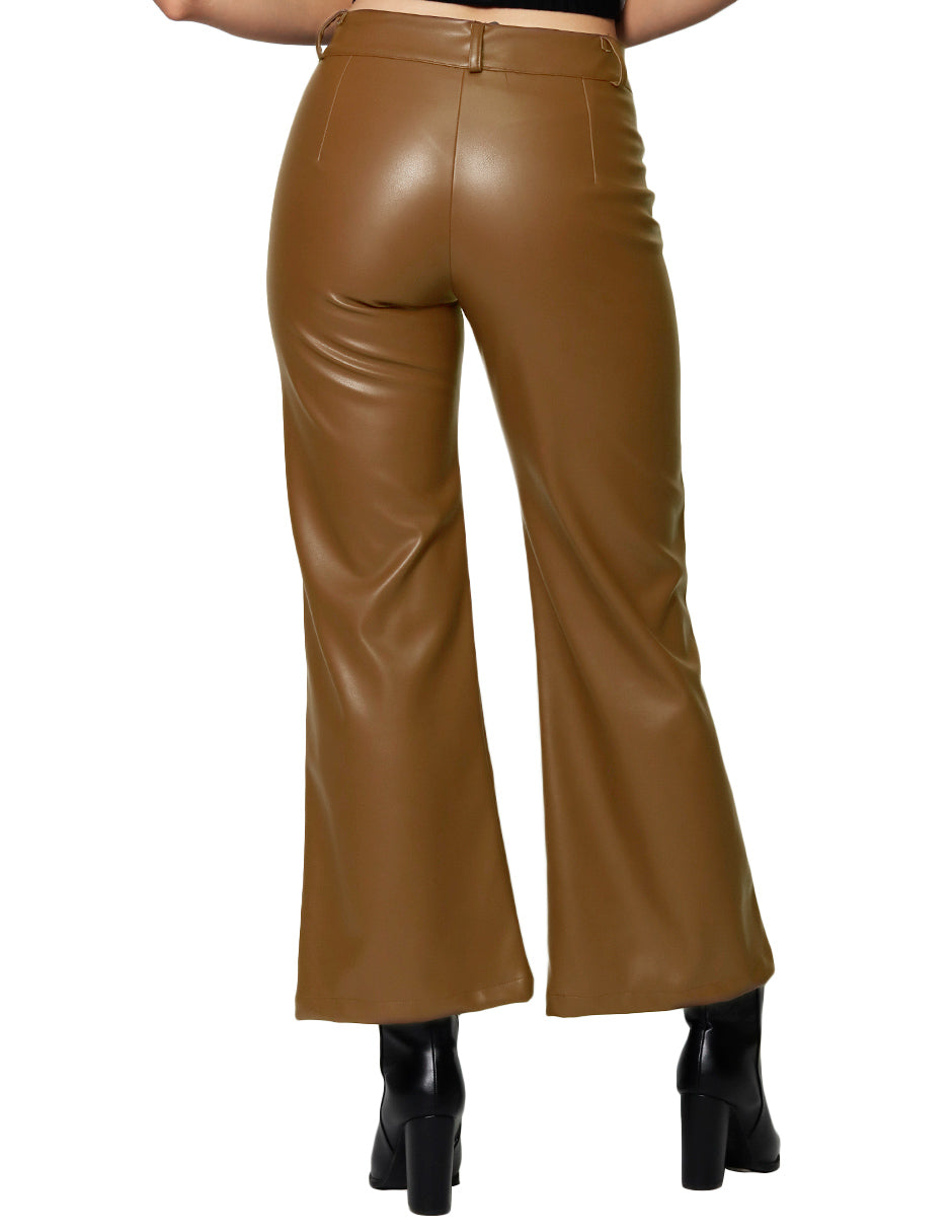 Pantalones Para Mujer Piel Vegana Acampanados W43129 Camel