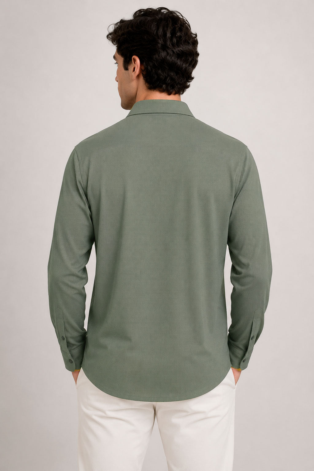 Camisas Para Hombre Super Stretch Jacquard Sin Arrugas B55404 Olivo