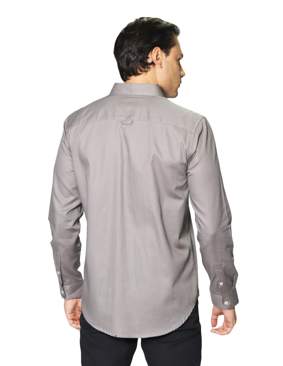 Camisas Para Hombre Manga Larga Con Textura B45200 Gris