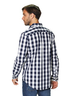 Camisas Para Hombre Manga Larga Cuadros B45205 Marino