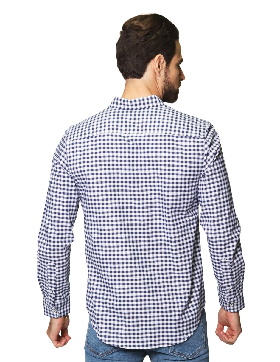 Camisas Para Hombre Estampado De Cuadros Slim Fit B41115 Marino