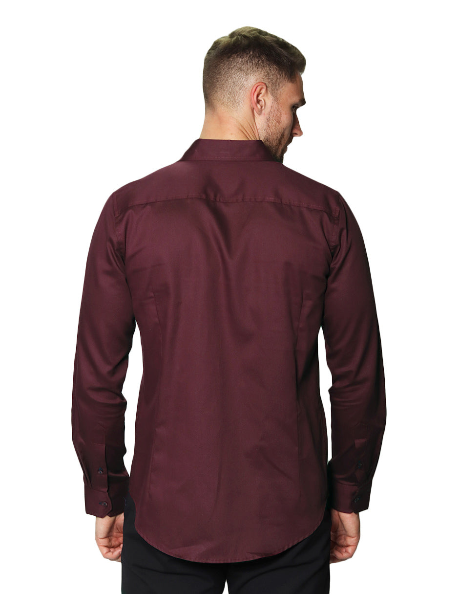 Camisas Para Hombre Manga Larga Lisa B45304 Vino