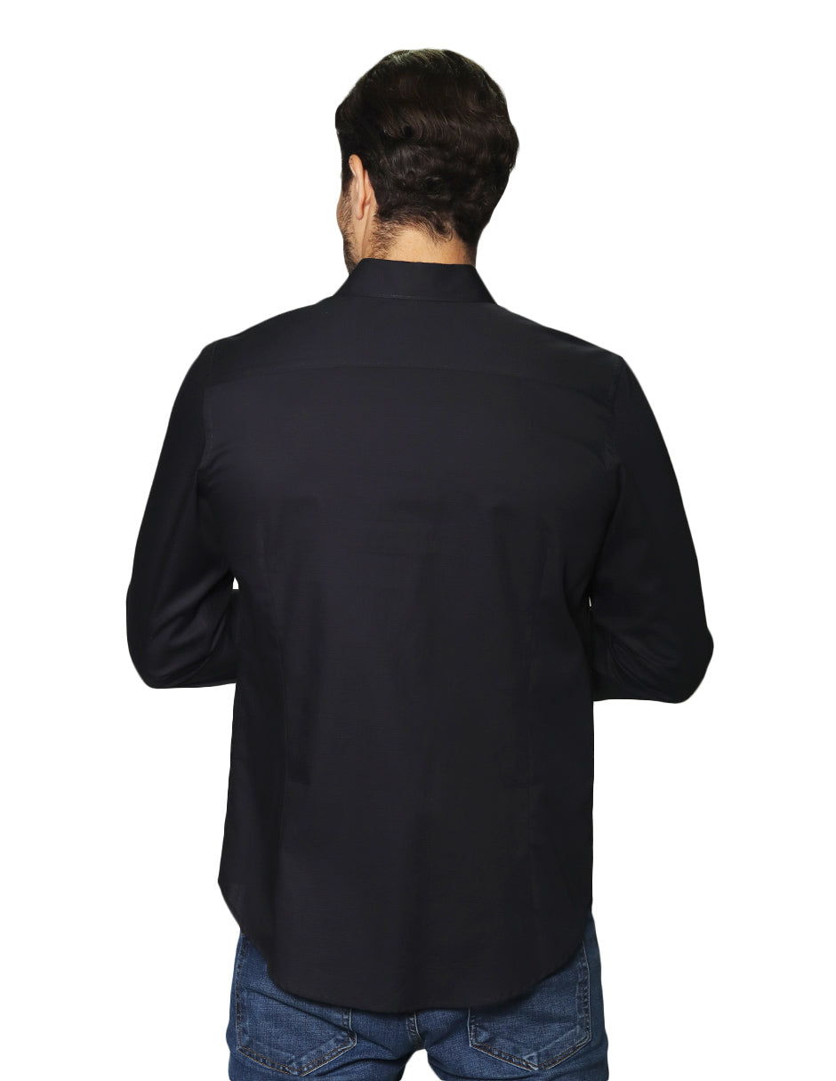 Camisas Para Hombre Manga Larga Micro Rayas B45308 Negro