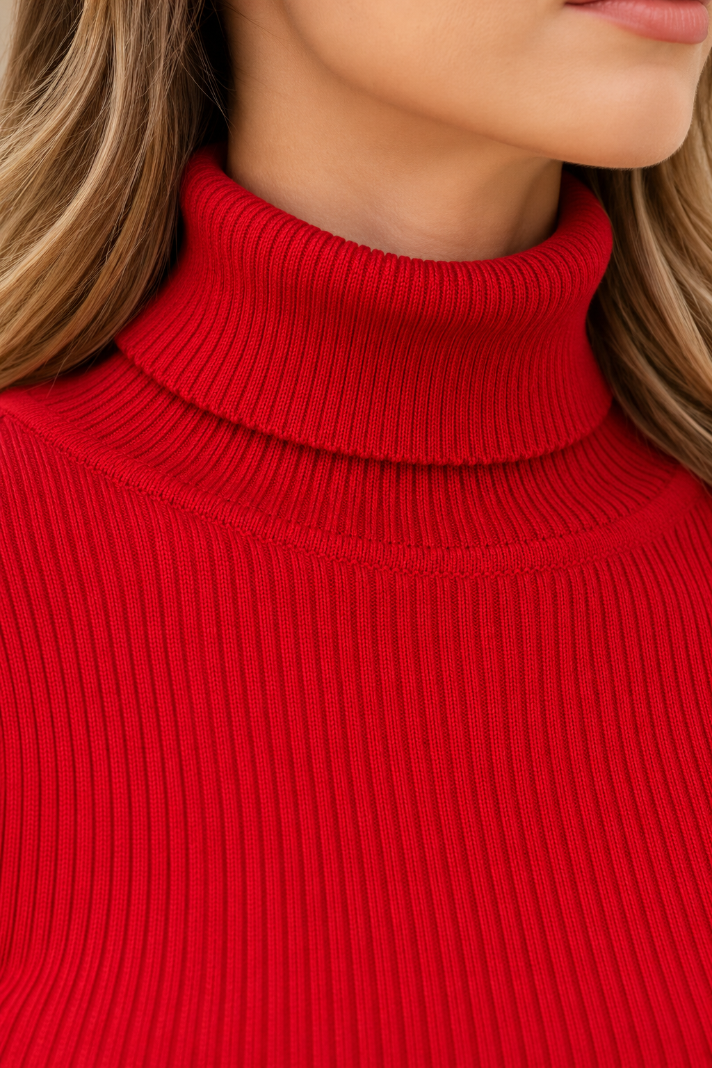 Sueteres Para Mujer Acanalado Cuello De Tortuga O43204 Rojo