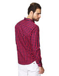 Camisas Para Hombre Bobois Moda Casuales De Manga Larga Con Estampado De Cuadros Grandes Cuello Americano Regular Fit B41219 Rojo