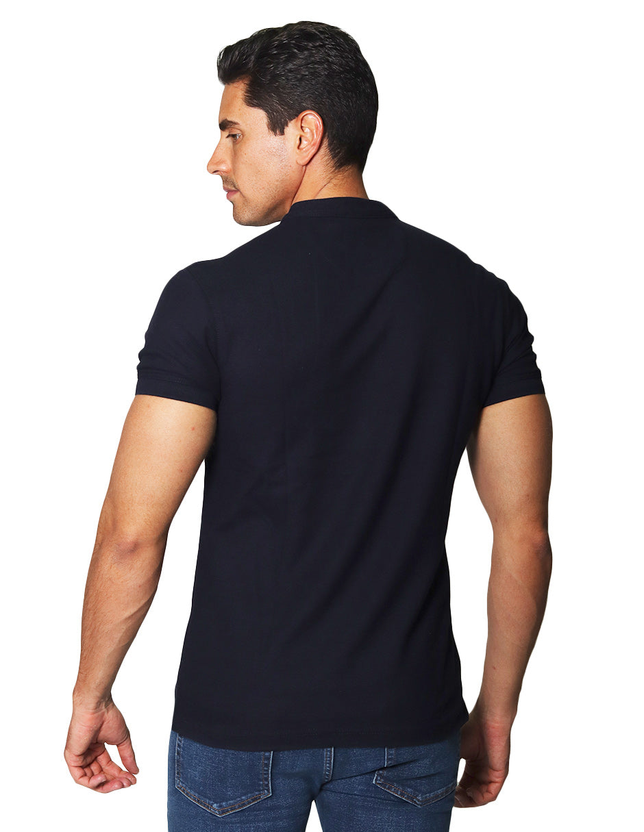 Playeras Polo Para Hombre Lisa De Manga Corta Cuello Mao APCMAO Marino