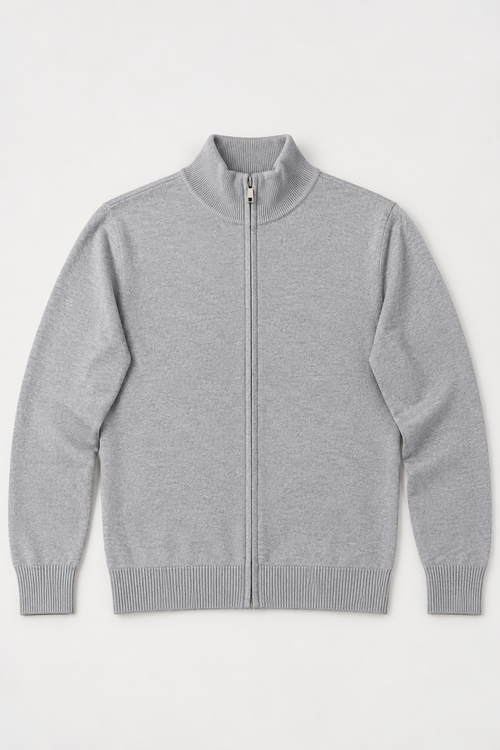 Suéteres Para Hombre Básico Con Cierre De Punto Fino E65304 Gris