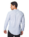 Camisas Para Hombre Bobois Moda Casuales De Manga Larga Con Estampado De Micro Rayas Cuello Mao Regular Fit B41313 Azul