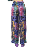 Pantalones Para Mujer Satinado Amplio Pierna Ancha Estampado de Flores W33105 Verde Morado