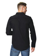 Camisas Para Hombre Manga Larga Micro Cuadros Jackard B45305 Negro