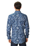 Camisas Para Hombre Manga Larga Estampado Paisley B45511 Azul