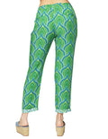 Pantalones Para Mujer Bobois Moda Casuales De Jareta Pesquero Con Dobladillo De Tiro Alto Con Estampado De Hojas W41109 Verde