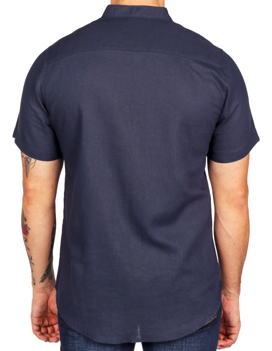 Camisas Para Hombre Lino Cuello Mao B51373 Marino