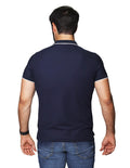 Playeras Polo Para Hombre De Manga Corta Con Detalle En Cuello Y Mangas Con Logo Bordado Y Cierre A41411 Marino