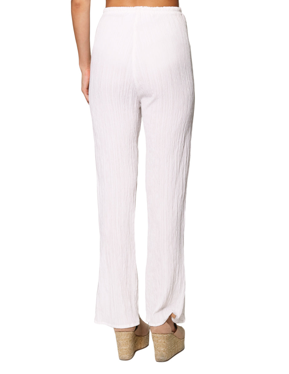 Pantalones Para Mujer Basico Corrugado De Tiro Alto W41142 Hueso