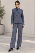 Pantalones Para Mujer De Pierna Recta Con Pespunte Cintura Ajustable W63116 Denim