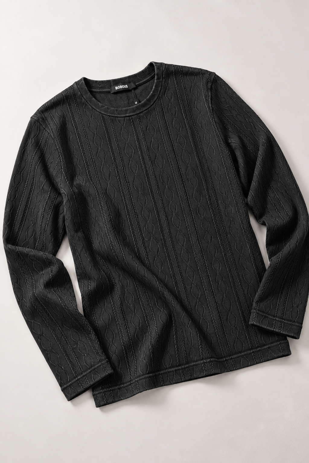 Playeras Para Hombre De Tejido Trenzado Manga Larga A65315 Negro