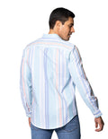 Camisas Para Hombre Bobois Moda Casuales De Manga Larga De Cuello Americano Con Estampado B41114 Turquesa