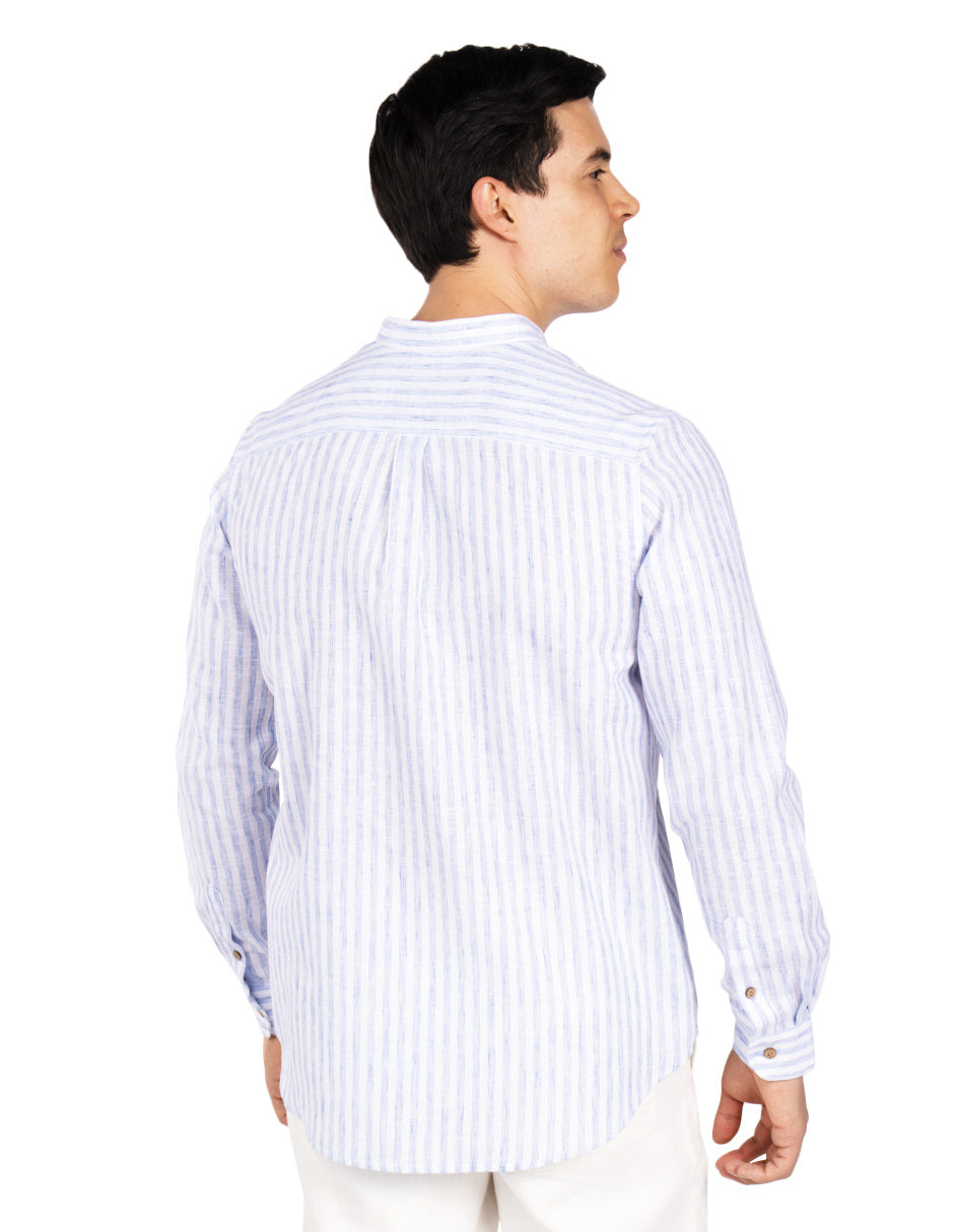 Camisas Para Hombre Tipo Lino Rayas B51324 Azul