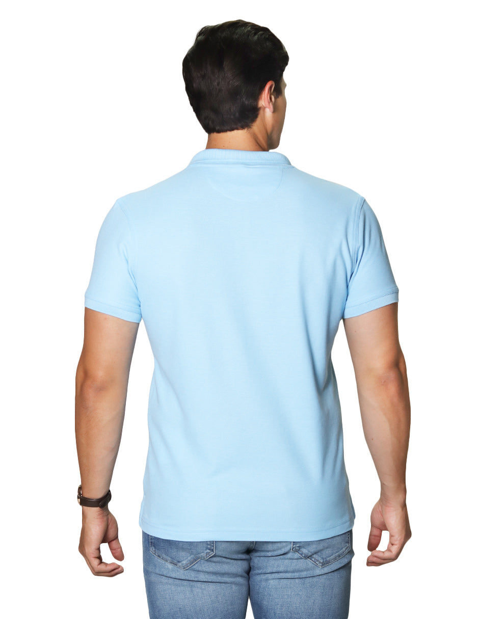 Playeras Polo Para Hombre De Manga Corta Lisa Basica Con Logo Bordado Slim Fit APOLOB Cielo
