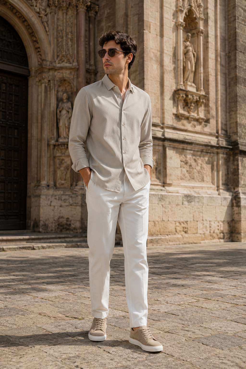 Camisa para Hombre Micropanal Antiarrugas B61403 Beige