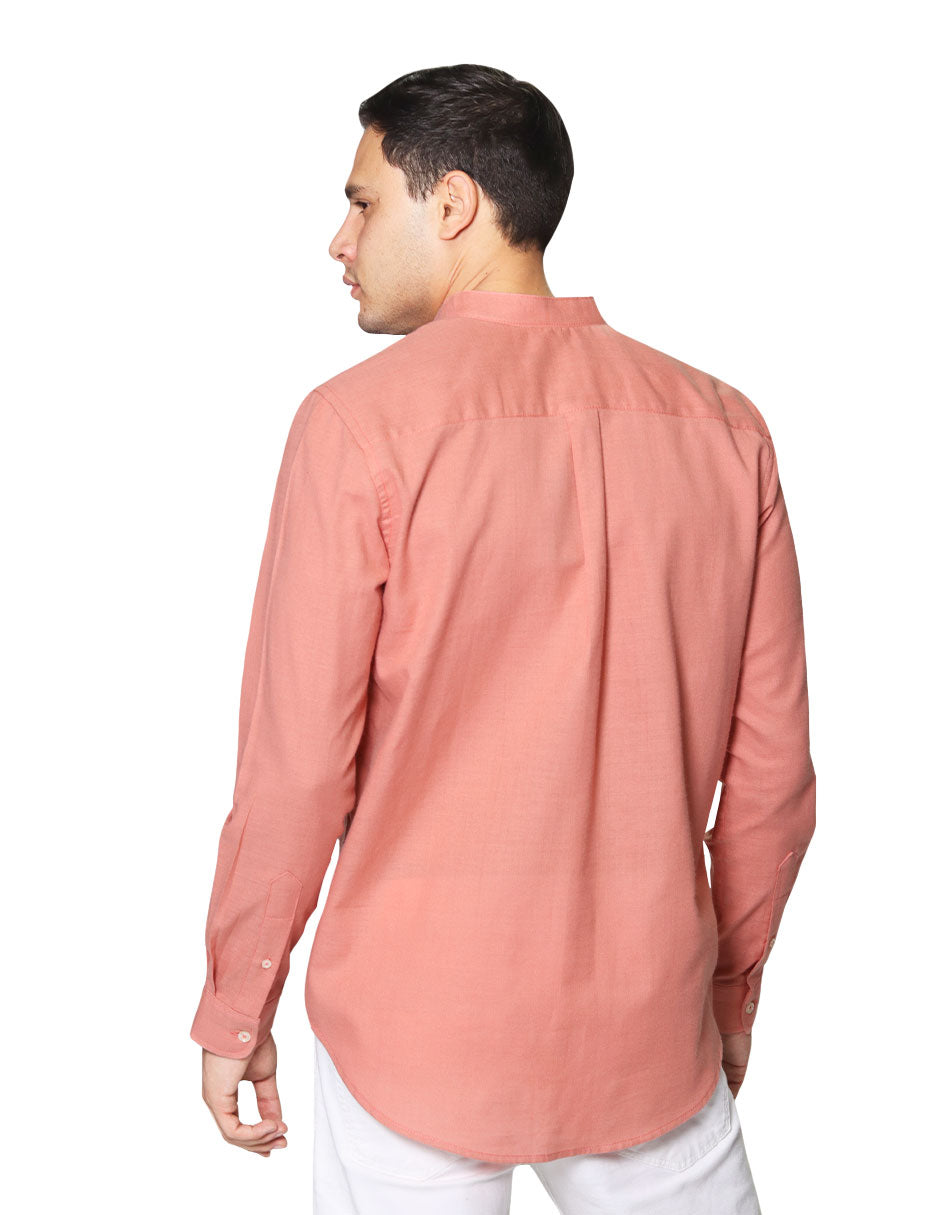 Camisas Para Hombre Tipo Lino De Manga Larga Cuello Mao Regular Fit BLINLO Coral