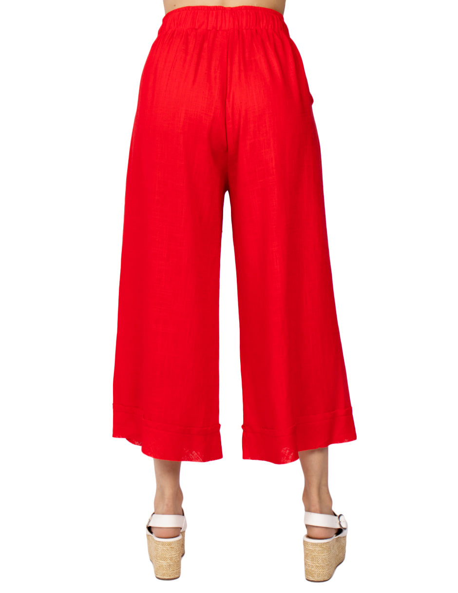 Pantalones Para Mujer Ancho Tipo Lino Con Jareta W51117 Rojo