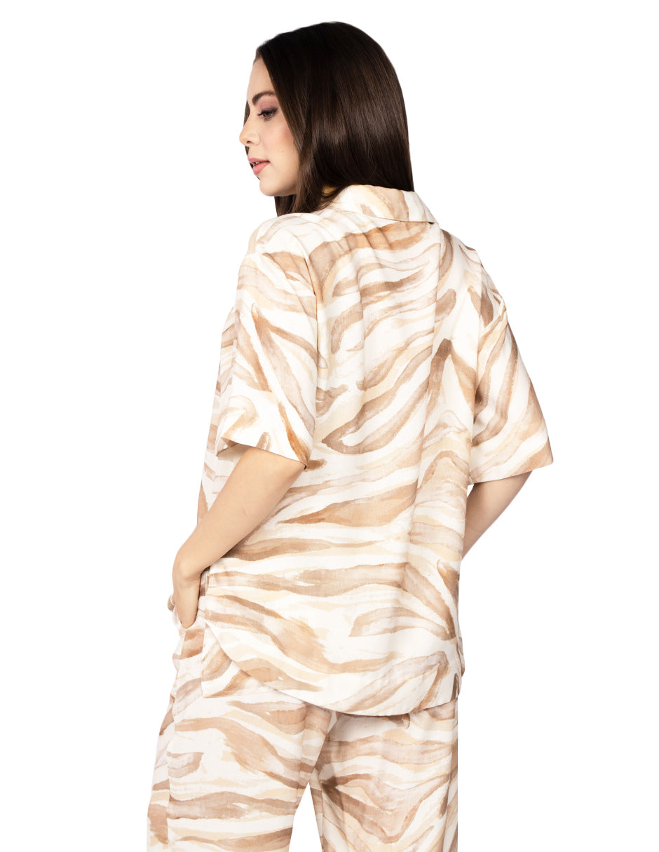 Blusas Para Mujer Camisera Tipo Lino N51131 Hueso