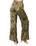 Pantalones Para Mujer Bobois Moda Casuales Satinado Estampado De Tiro Alto Acampanado Wide Leg W41102 Verde