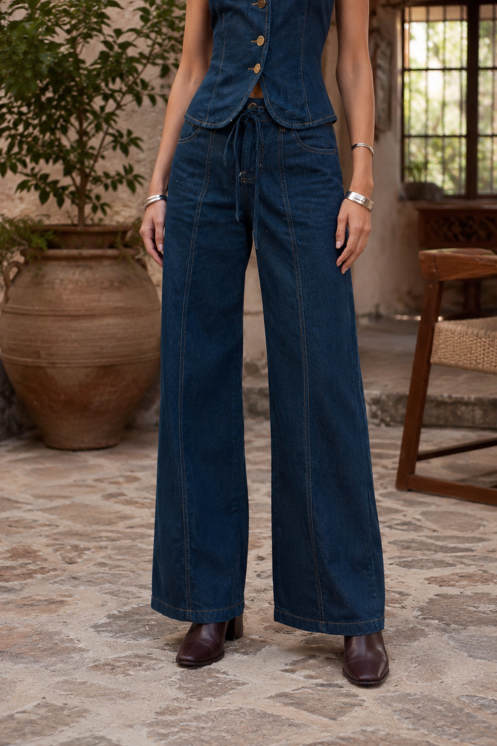 Jeans Para Mujer Mezclilla Wide Leg Ligero Holgado V63101 Unico
