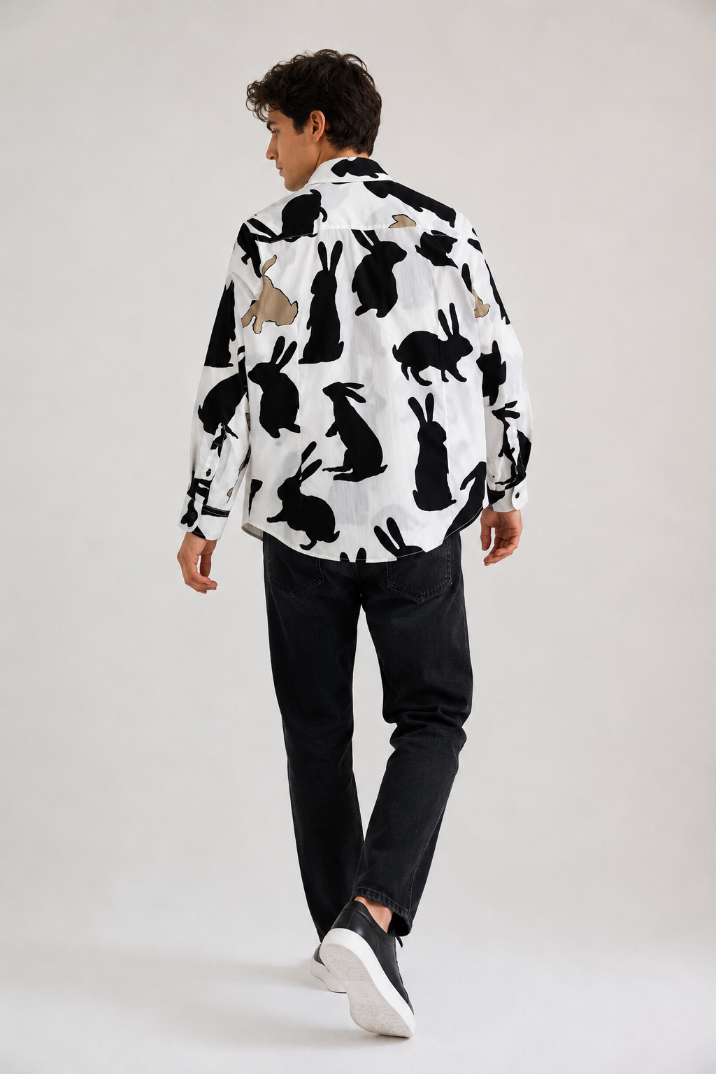 Camisas Para Hombre Estampado Artística B55505 Blanco