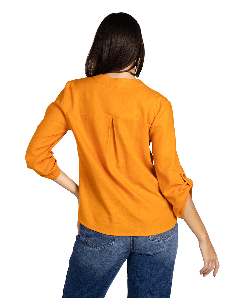Blusas Para Mujer Tipo Lino Con Aletilla N51143 Naranja